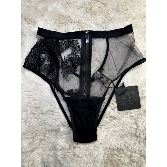 RARE🔥 Honey Birdette LISBETH🖤🐉 Black Dragon High Waist Brief Small - Picture 2 of 4
